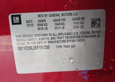 2014 Chevrolet Malibu 1Lt z USA, uszkodzony, nr VIN 1G11C5SL2EF191255